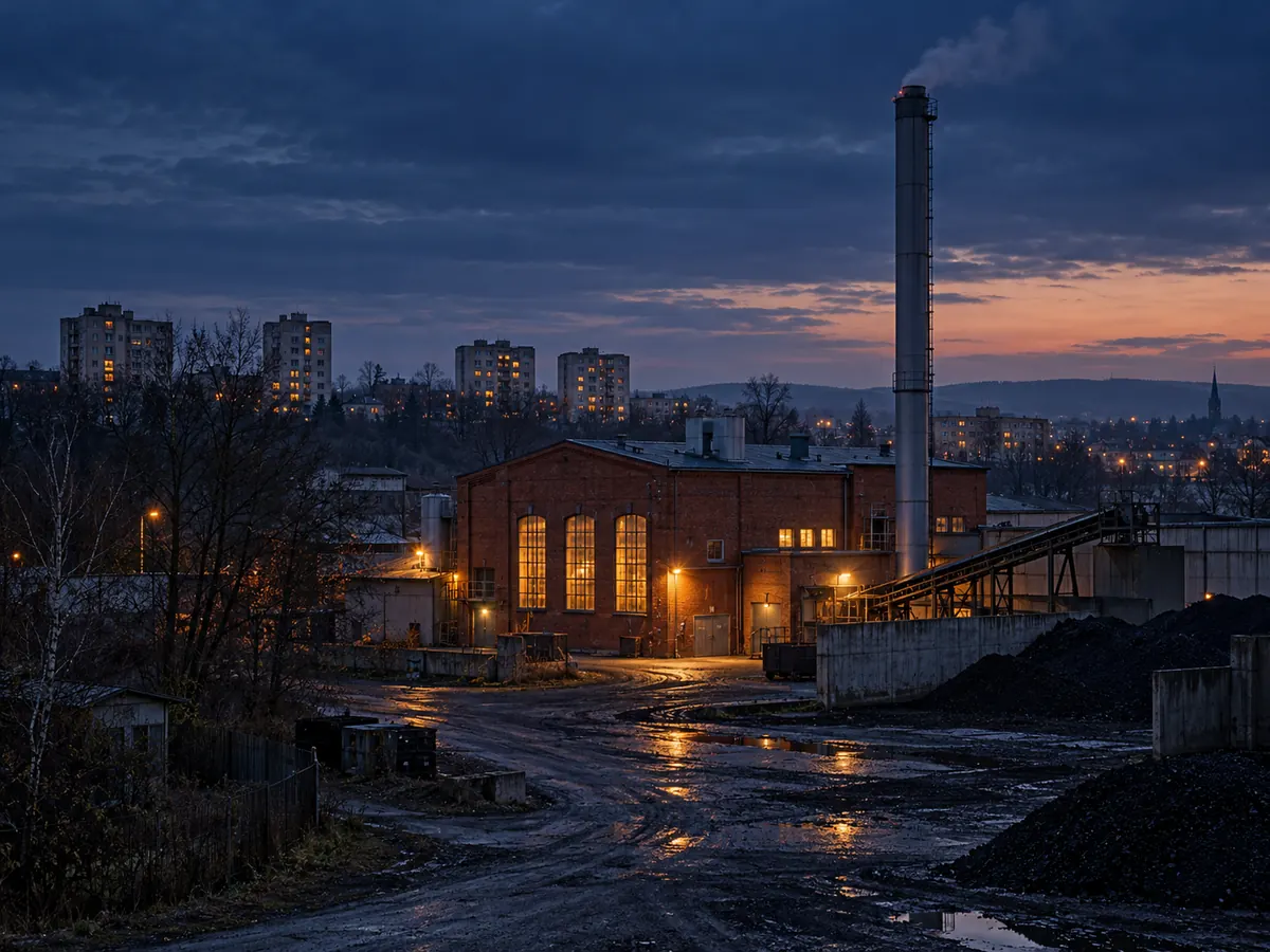 A small district heating plant at the edge of a town